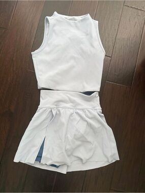 Spanx Contour Rib Set Skort and Tank skirt XS, top small, light blue tennis golf
